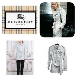 Burberry London White Trench Coat Cotton Silk Belted Jacket UK10 USA8